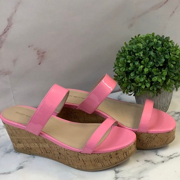 New Stuart Weitzman Pink Cork-like Wedge size 7 - Picture 2 of 6